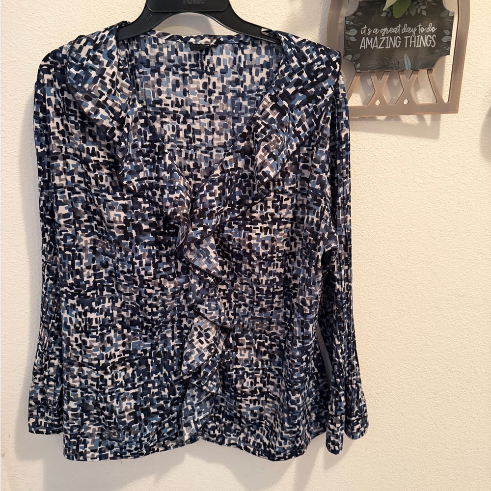 East 5th Blue and White Patterned Blouse